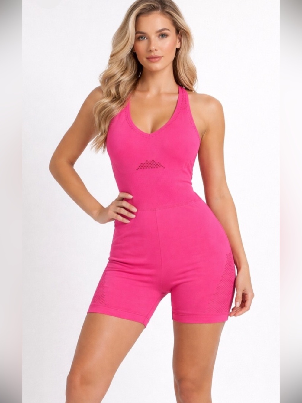 NWT Offline by Aerie Hot Pink Mesh Jumpsuit. Sz M. Gym Workout Athletic Wear
